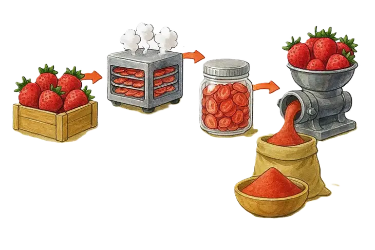 Çilek tozu nedir ve nasıl yapılır sorusuna cevap veren bir görsel