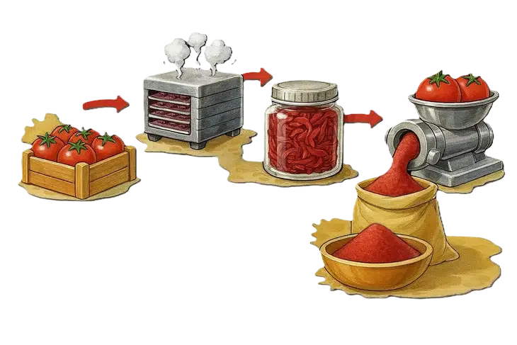 domates tozu nedir ve nasıl yapılır sorusuna cevap veren bir görsel