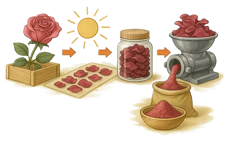 Gül tozu nedir ve nasıl yapılır sorusuna cevap veren bir görsel