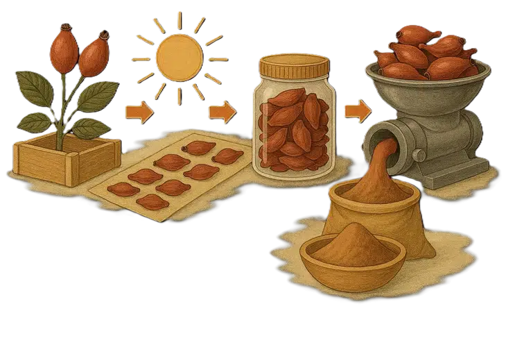 Kuşburnu tozu nedir ve nasıl yapılır sorusuna cevap veren bir görsel