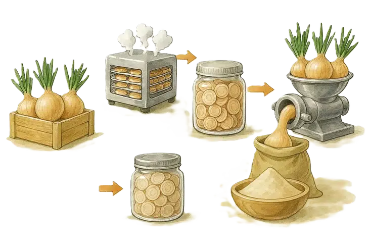 Soğan tozu nedir ve nasıl yapılır sorusuna cevap veren bir görsel