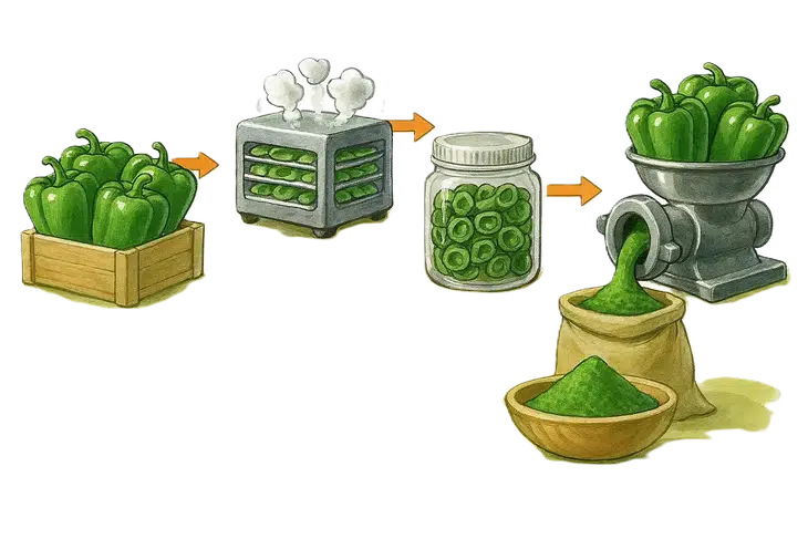 yeşilbiber tozu nedir ve nasıl yapılır sorusuna cevap veren bir görsel