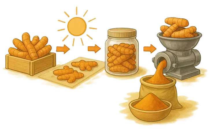 Zerdeçal tozu nedir ve nasıl yapılır sorusuna cevap veren bir görsel